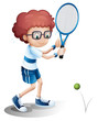 A boy with an eyeglass playing tennis