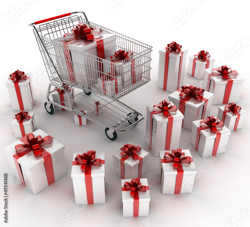 Illustration: Shopping cart with gifts Shopping cart with gifts