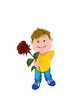 boy holding a red rose