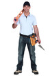 portrait of handsome carpenter carrying ruler