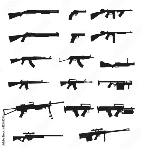 Vector: weapon and gun set collection icons black silhouette vector illu weapon and gun set collection icons black silhouette vector illu