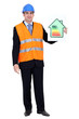 Engineer holding up efficiency chart