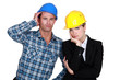 Annoyed construction worlers