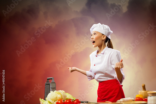 Photo: Asian female cook in anger Asian female cook in anger