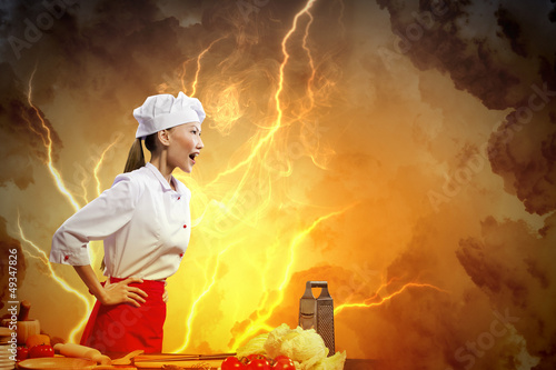 Photo: Asian female cook in anger Asian female cook in anger