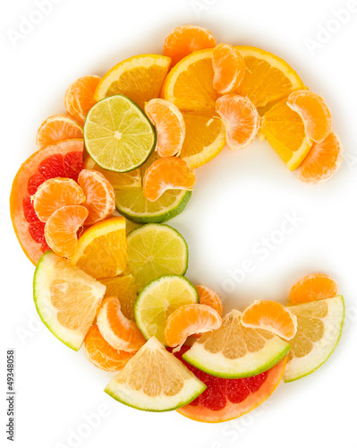Photo: Products containing vitamin C isolated on white Products containing vitamin C isolated on white