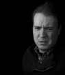 man pleading innocence, not to blame with open hands