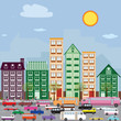Illustration: Townhouses in the city. Townhouses in the city.