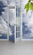 White door and blue sky