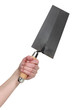 Hand holding a bucket trowel
