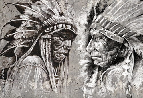 Illustration: Native american indian head, chief, retro style Native american indian head, chief, retro style