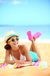 Happy beach woman laughing having fun