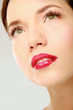 Woman red lips closeup