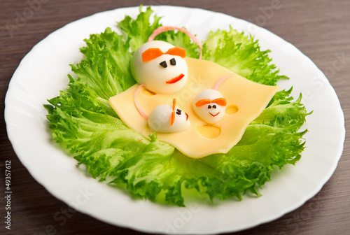 Photo: Design of food for children. eggs in the shape of mouse Design of food for children. eggs in the shape of mouse