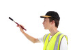 Painter decorator with paint brush