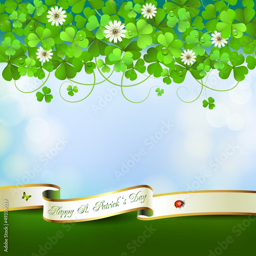 Vector: Saint Patrick's Day greeting card with clover and ribbon Saint Patrick's Day greeting card with clover and ribbon