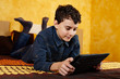 Young boy studying on digital tablet