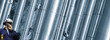 oil, gas, worker and gas pipelines, panoramic view