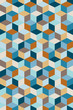 Seamless Pattern Cubes Retro Blue/Brown/Beige