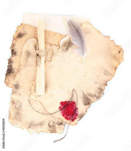 Photo: Stack of old sheets of paper isolated on white Stack of old sheets of paper isolated on white