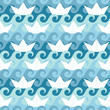Seamless Pattern Waves & Paperboats Blue