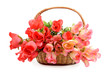 basket with colorful artificial flowers