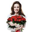 girl with bouquet of red roses