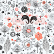 graphic floral texture with elephants
