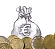 pièces de monnaies et sac d'euros