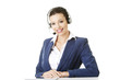 Beautiful young call-center assistant at the desk