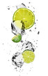 Limes with ice cubes, isolated on white background