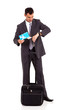 smart business traveller checking flight time