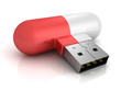 concept usb flash drive red pill on white background