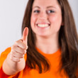 Joyful Young Woman with Thumb Up