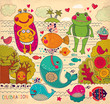 Vector cartoon illustration with happy frogs
