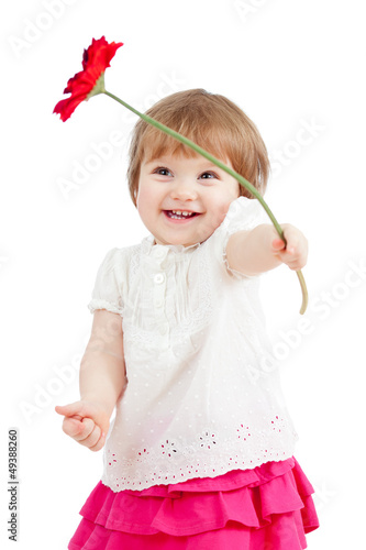 Photo: beatiful girl with flower gift, isolated on white beatiful girl with flower gift, isolated on white