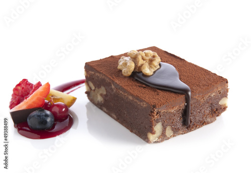 Photo: Chocolate brownie with raspberry sauce Chocolate brownie with raspberry sauce