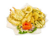 Fried seafood and vegetables ready to serves isolated on white