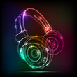 Vector: Vector neon Headphones, grunge music Vector neon Headphones, grunge music
