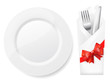 white plate,fork and knife