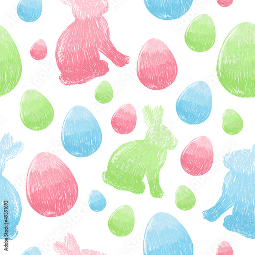 Vector: Easter scribble eggs and bunnies seamless pattern Easter scribble eggs and bunnies seamless pattern