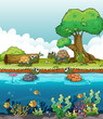 A river and a smiling turtles