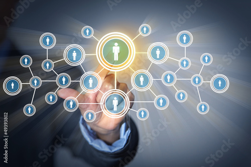 Illustration: Image of male touching icon of social network Image of male touching icon of social network