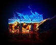 Three glasses of burning yellow absinthe