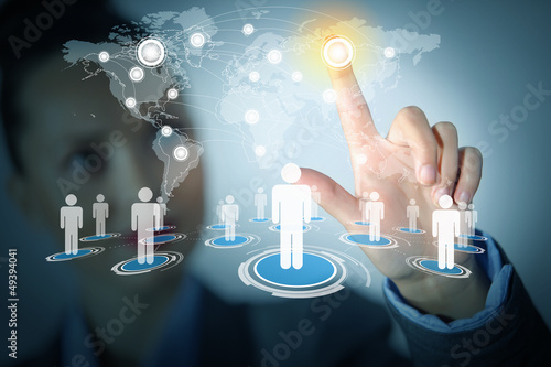 Photo: Image of female touching icon of social network Image of female touching icon of social network