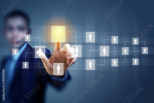 Photo: Image of male touching icon of social network Image of male touching icon of social network