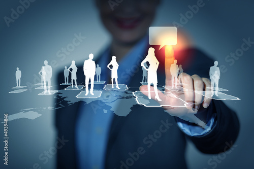 Photo: Image of female touching icon of social network Image of female touching icon of social network