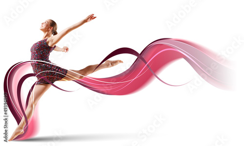 Photo: Girl in color dress dancing.Collage Girl in color dress dancing.Collage