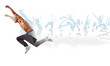 young man dancing hip hop with color lines