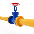 Isolated yellow pipeline with red valve on white background